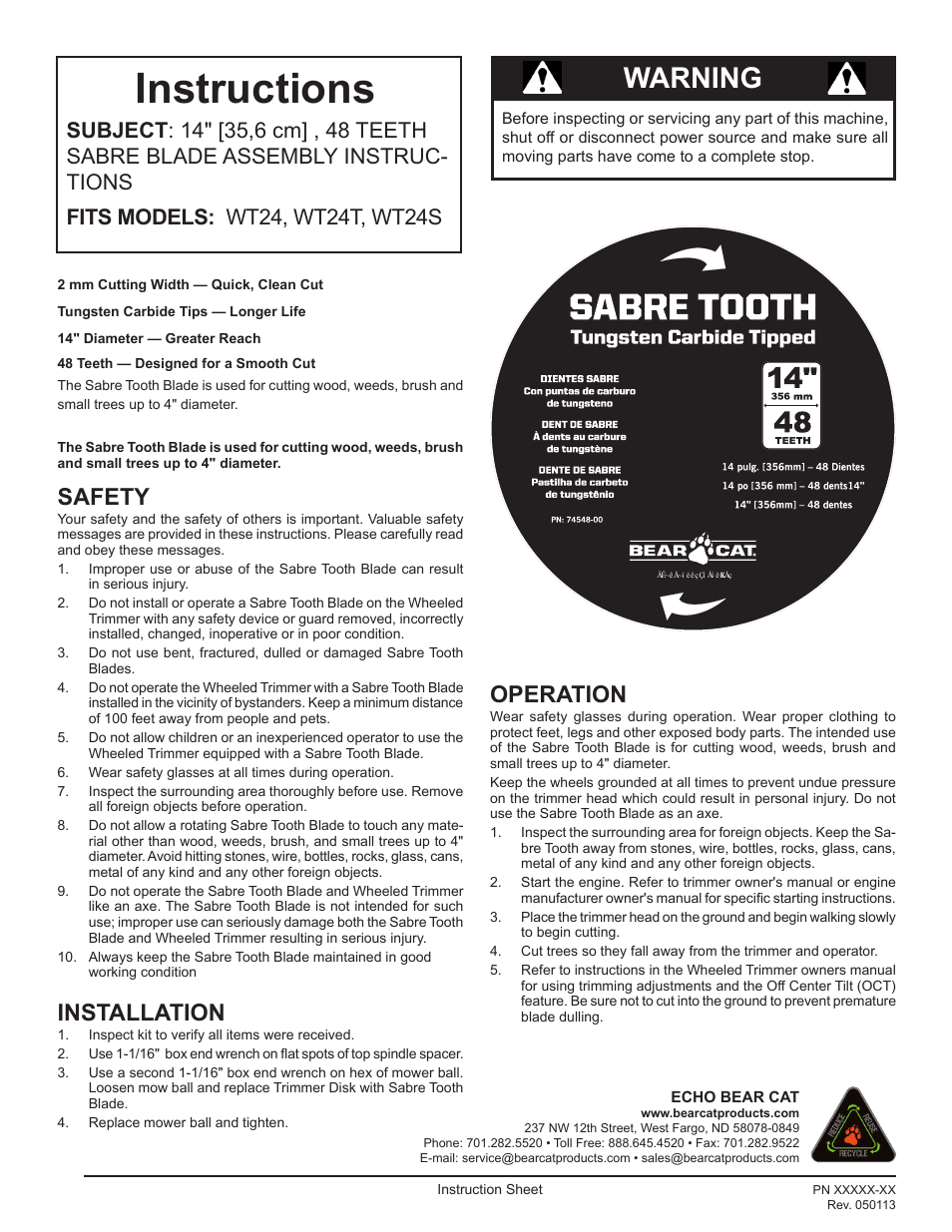 Echo WT24 Instruction v.4 User Manual | 1 page