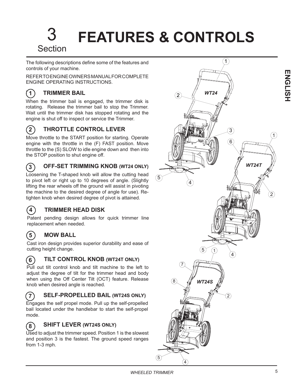 Features & controls, English | Echo WT24 Owners Manual User Manual | Page 9 / 25