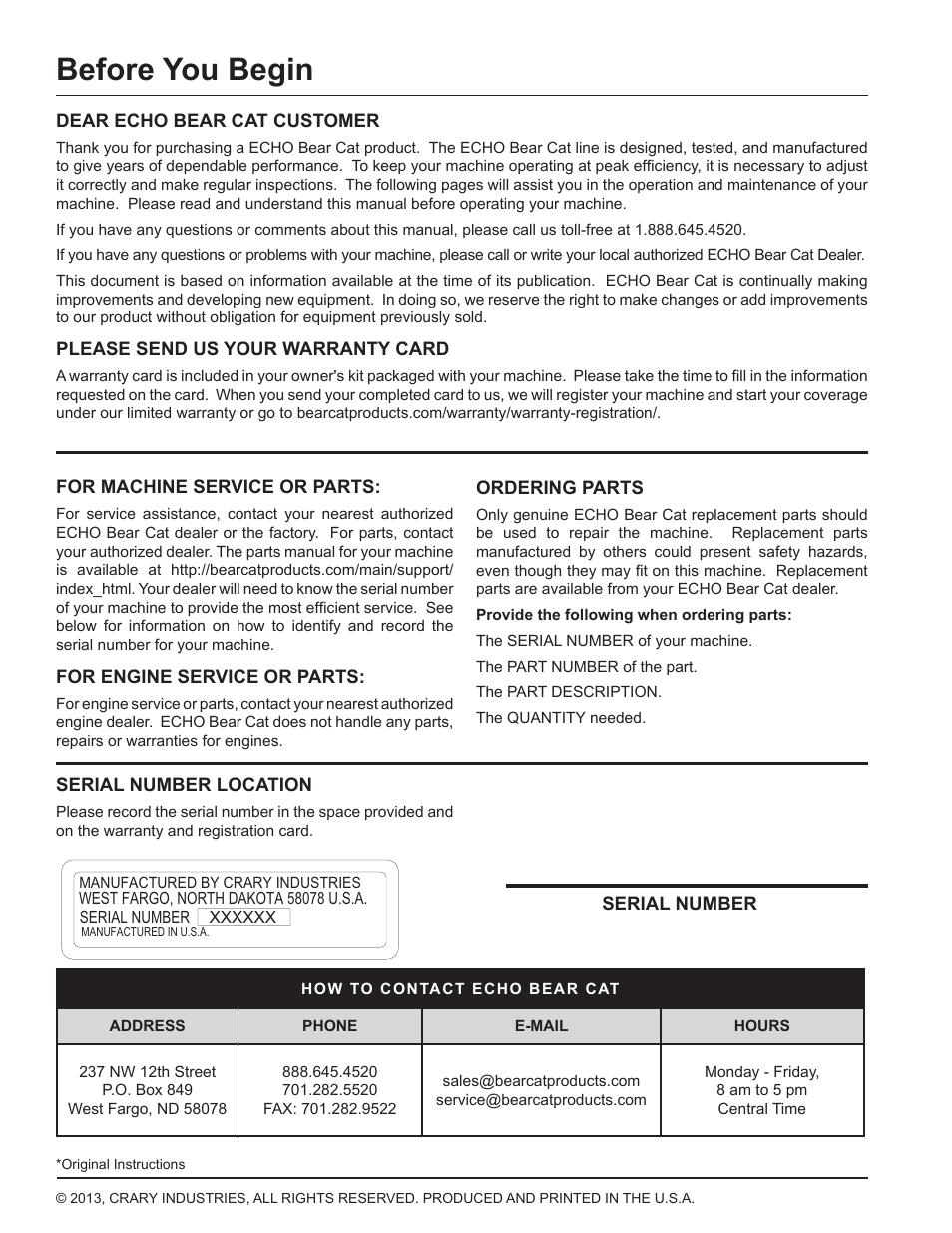 Before you begin | Echo WT190 Owners Manual v.4 User Manual | Page 2 / 20
