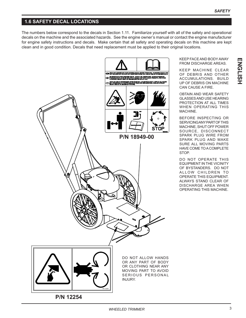 6 safety decal locations, English | Echo WT190 Owners Manual v.4 User Manual | Page 7 / 20