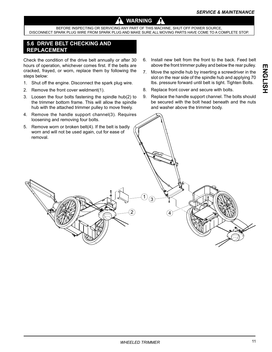 6 drive belt checking and replacement, 6 drive belt checking and, Replacement | English | Echo WT160S Owners Manual v.3 User Manual | Page 15 / 20