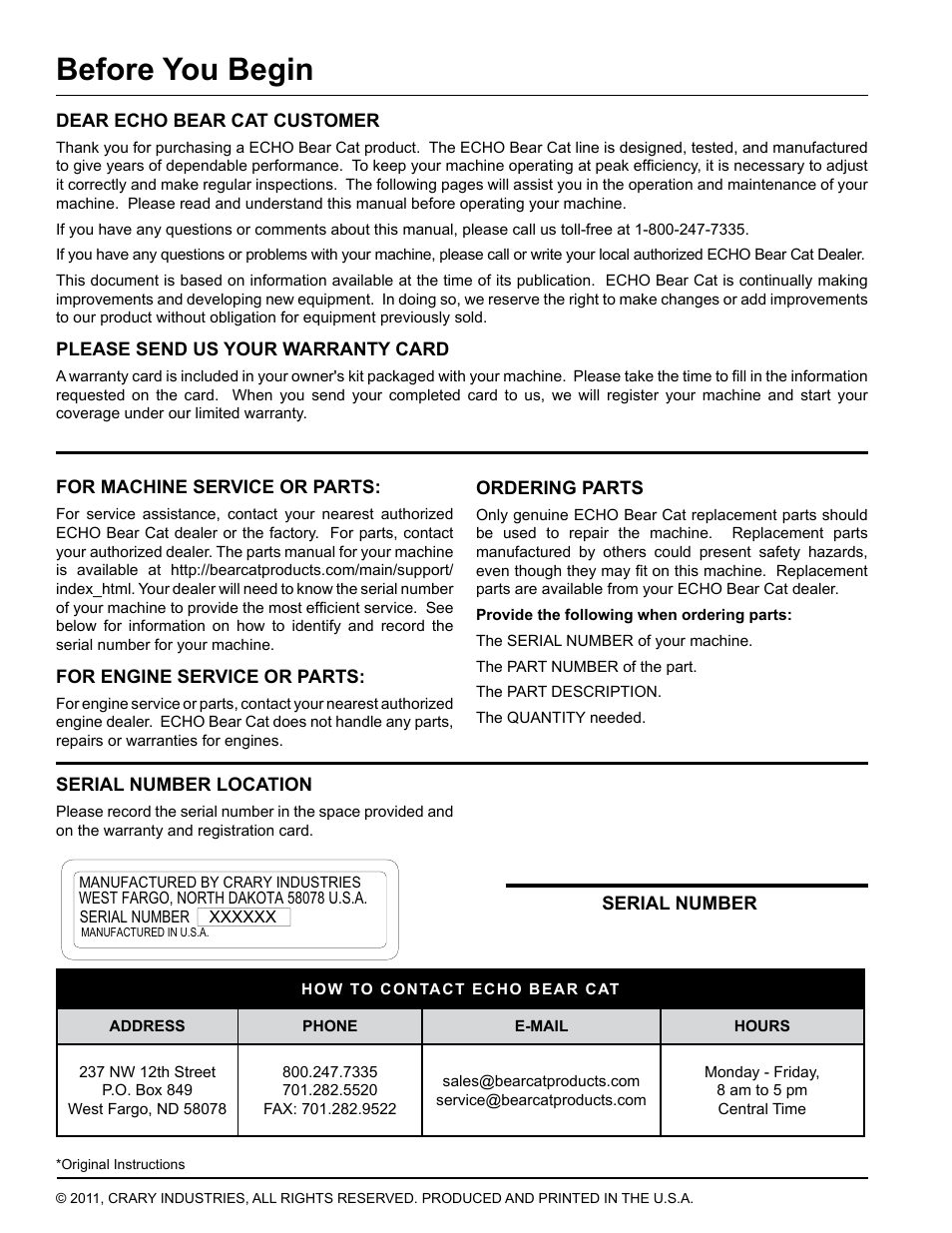 Before you begin | Echo WT160S Owners Manual v.3 User Manual | Page 2 / 20