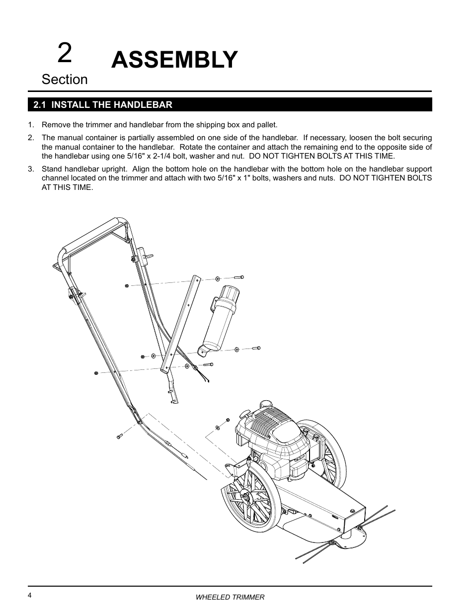 Assembly, 1 install the handlebar | Echo WT160S Owners Manual v.3 User Manual | Page 8 / 20
