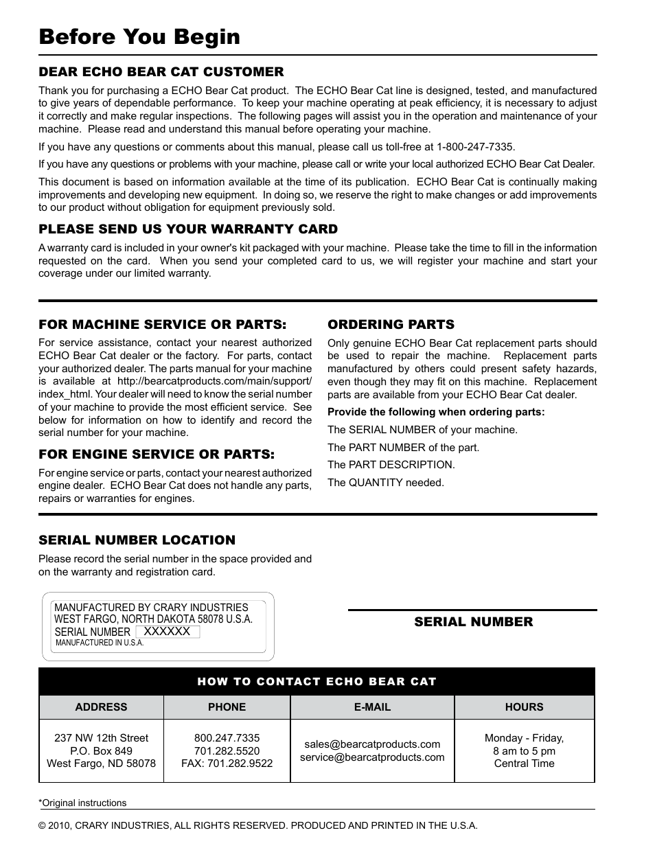 Before you begin | Echo WT160S Owners Manual v.2 User Manual | Page 2 / 33