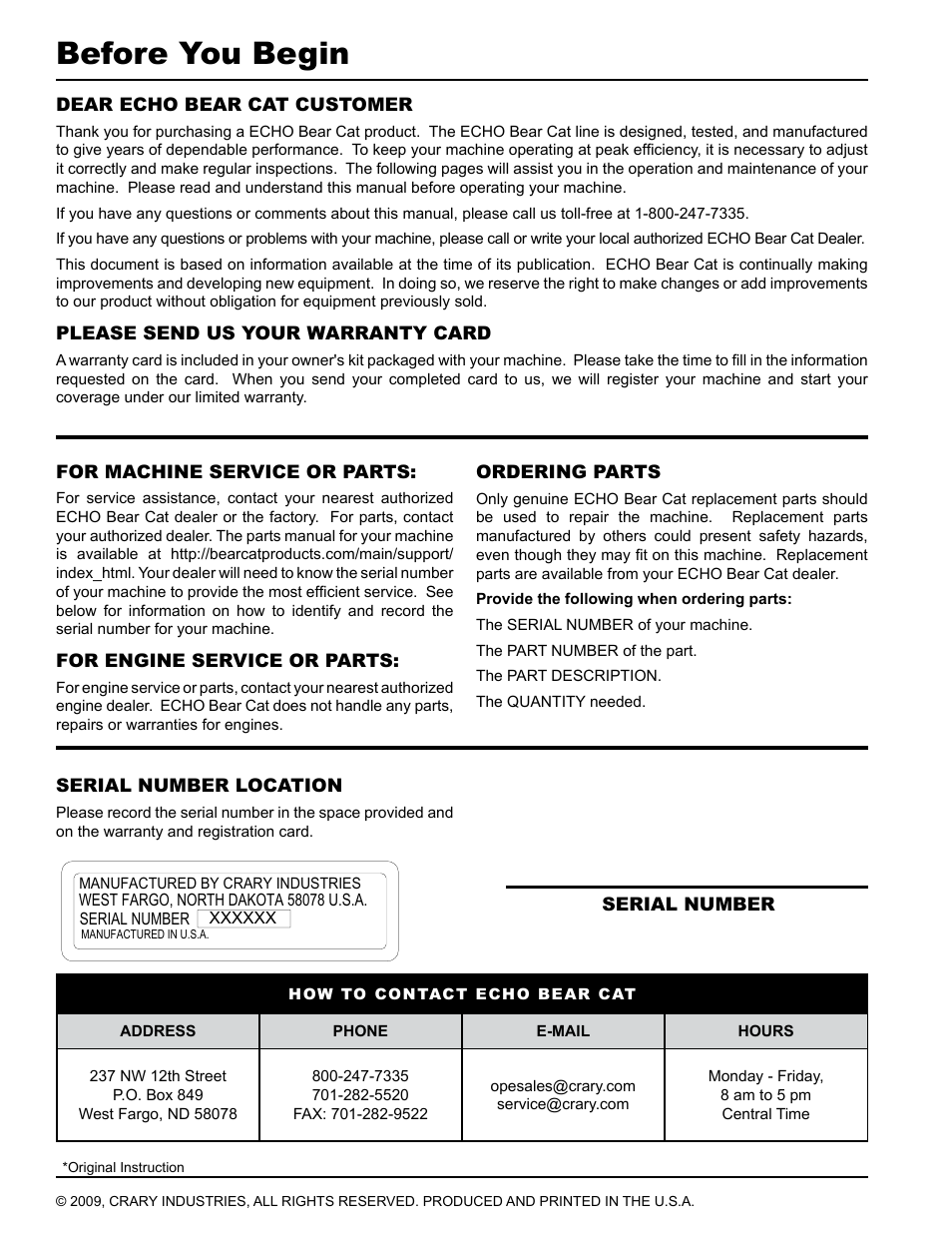 Before you begin | Echo WT160S Owners Manual v.1 User Manual | Page 2 / 32