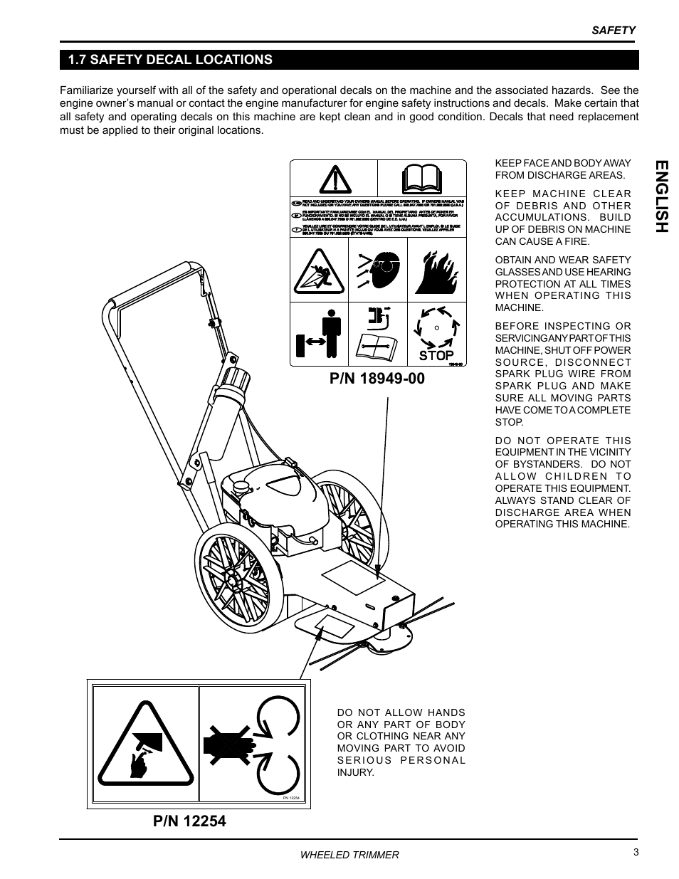 7 safety decal locations, English | Echo WT160S Owners Manual v.1 User Manual | Page 7 / 32