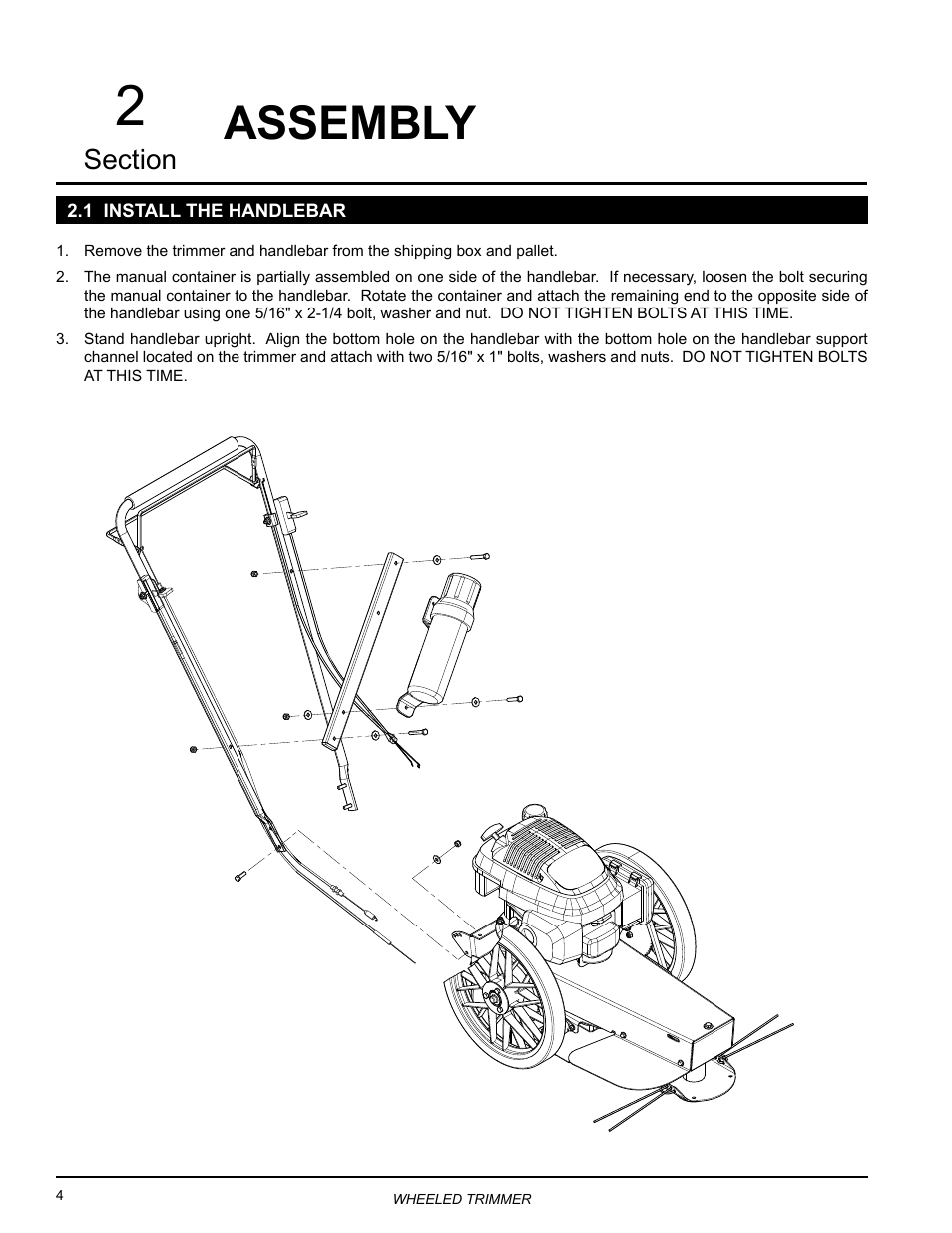 Assembly, 1 install the handlebar | Echo WT160S Owners Manual v.1 User Manual | Page 8 / 32