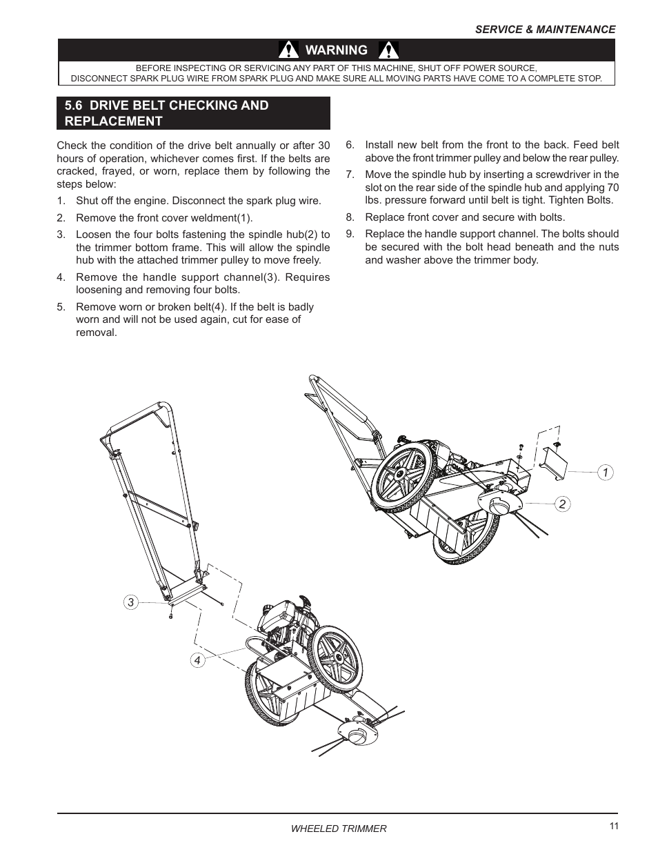 6 drive belt checking and replacement, 6 drive belt checking and, Replacement | Echo WT189 Owners Manual User Manual | Page 15 / 20