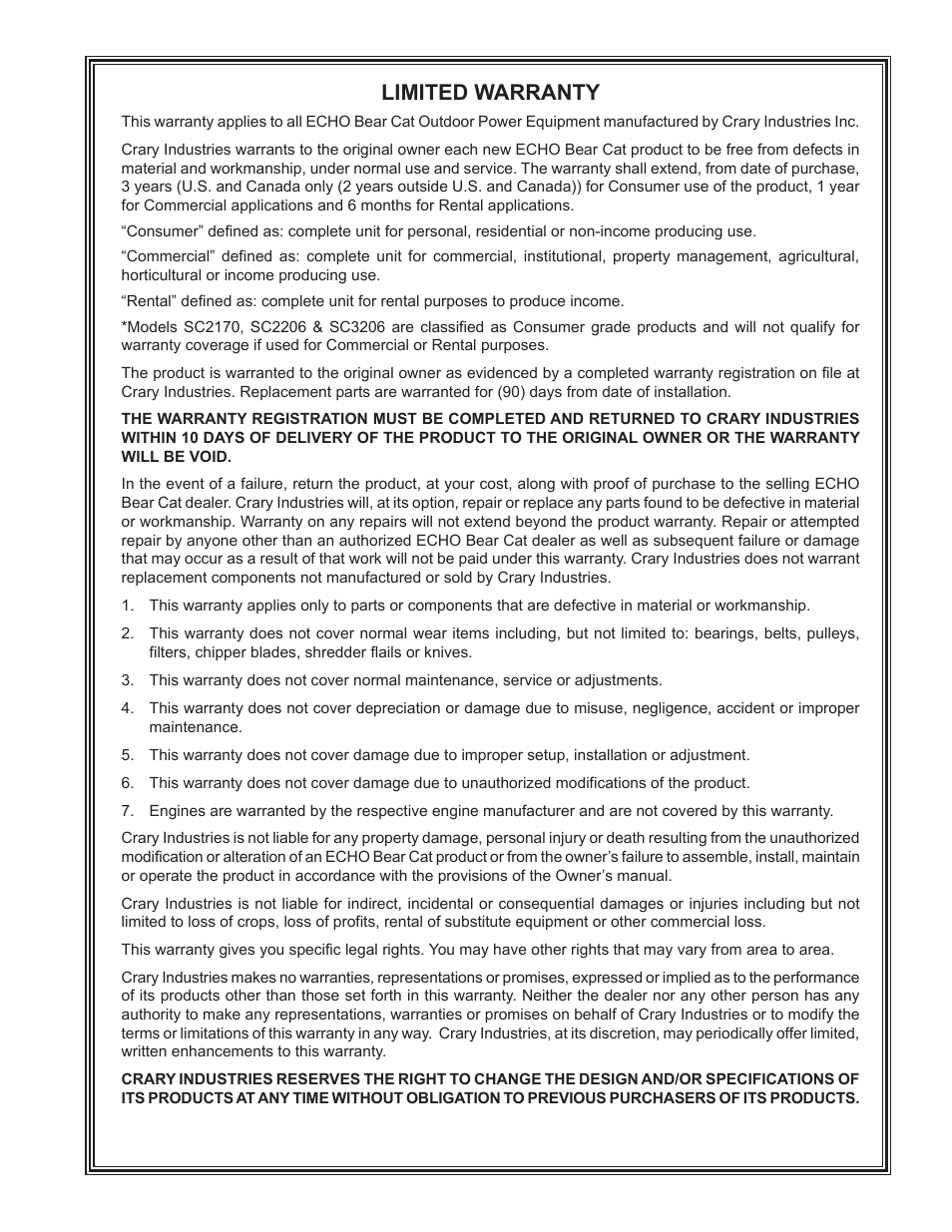 Limited warranty | Echo WT189 Owners Manual User Manual | Page 3 / 20