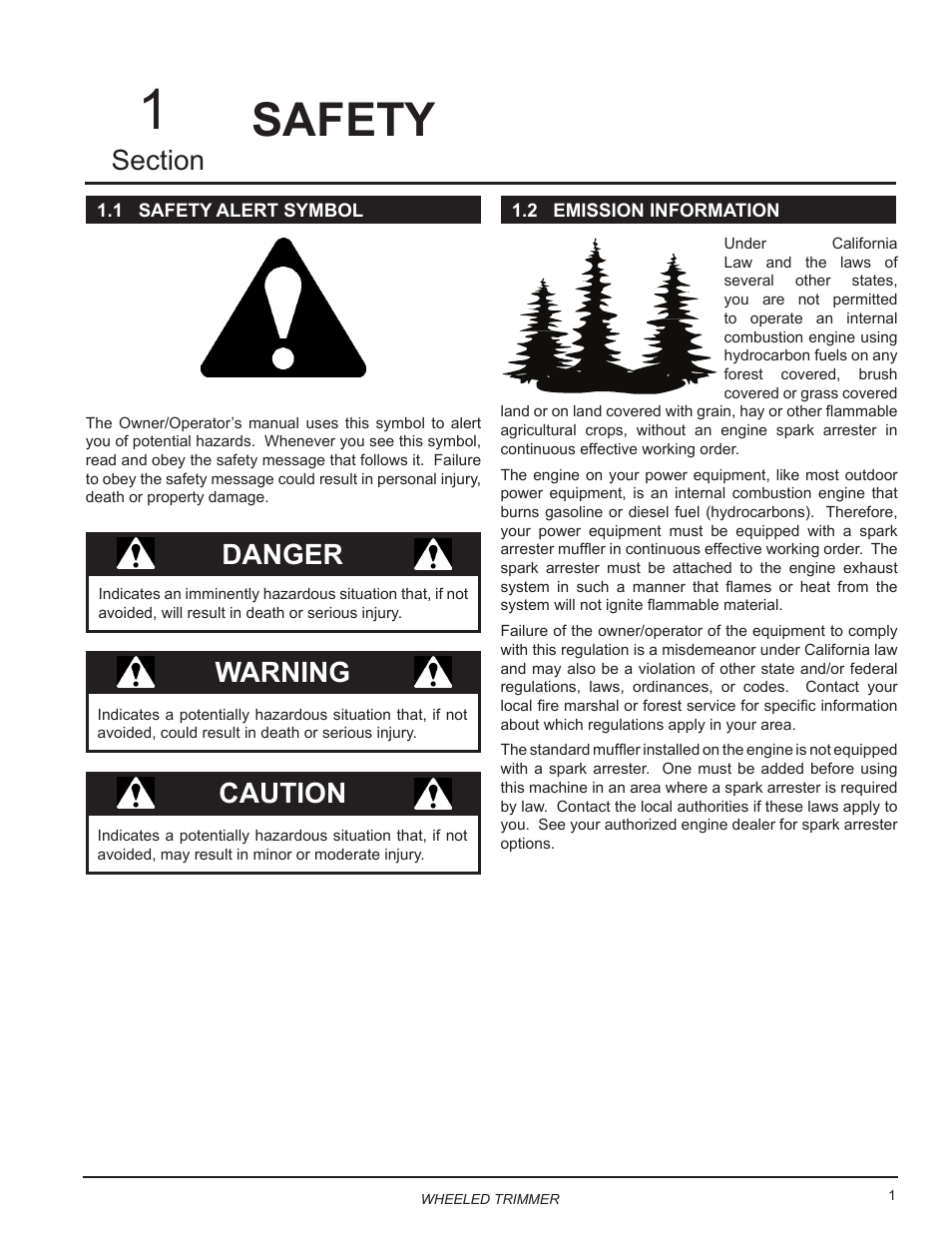 Safety, 1 safety alert symbol, 2 emission information | 1 safety alert symbol 1.2 emission information, Danger, Warning, Caution | Echo WT189 Owners Manual User Manual | Page 5 / 20