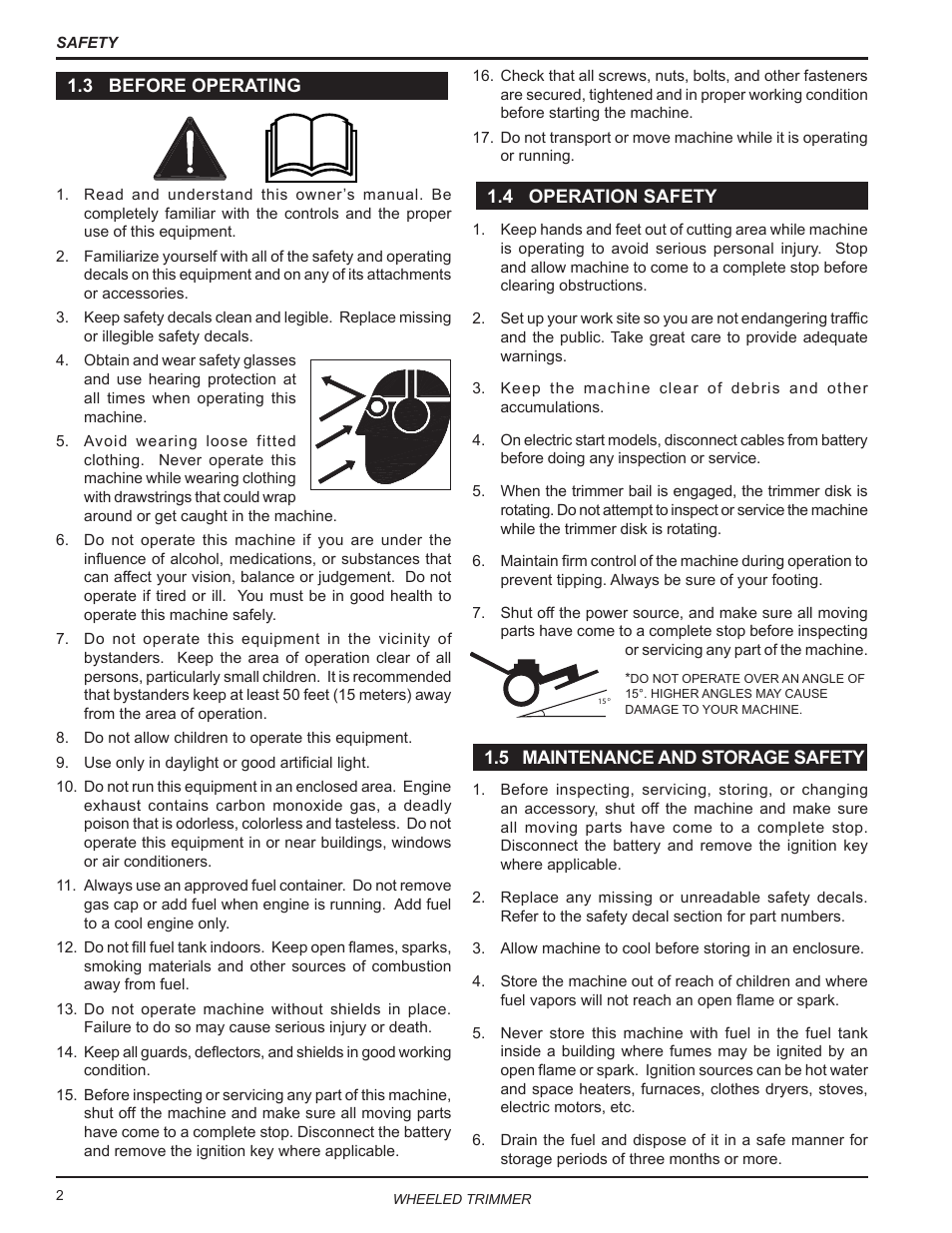 3 before operating, 4 operation safety, 5 maintenance and storage safety | Echo WT189 Owners Manual User Manual | Page 6 / 20