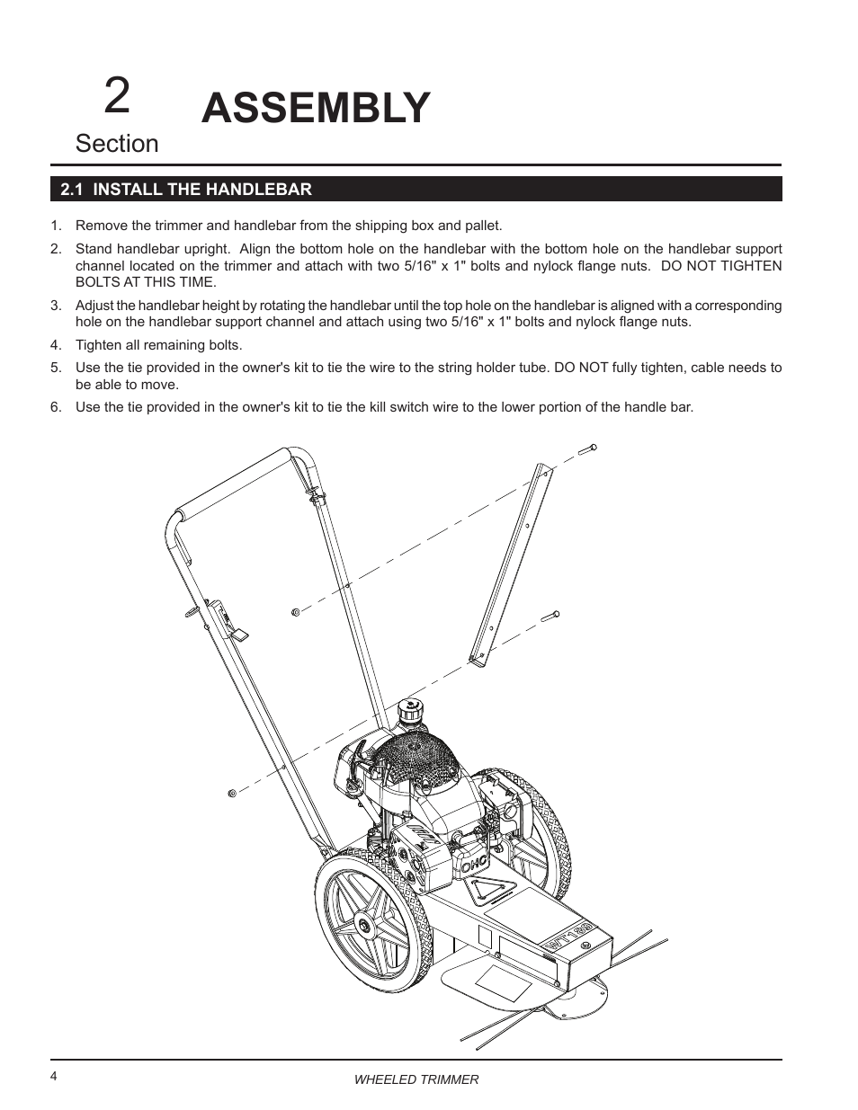 Assembly, 1 install the handlebar | Echo WT189 Owners Manual User Manual | Page 8 / 20