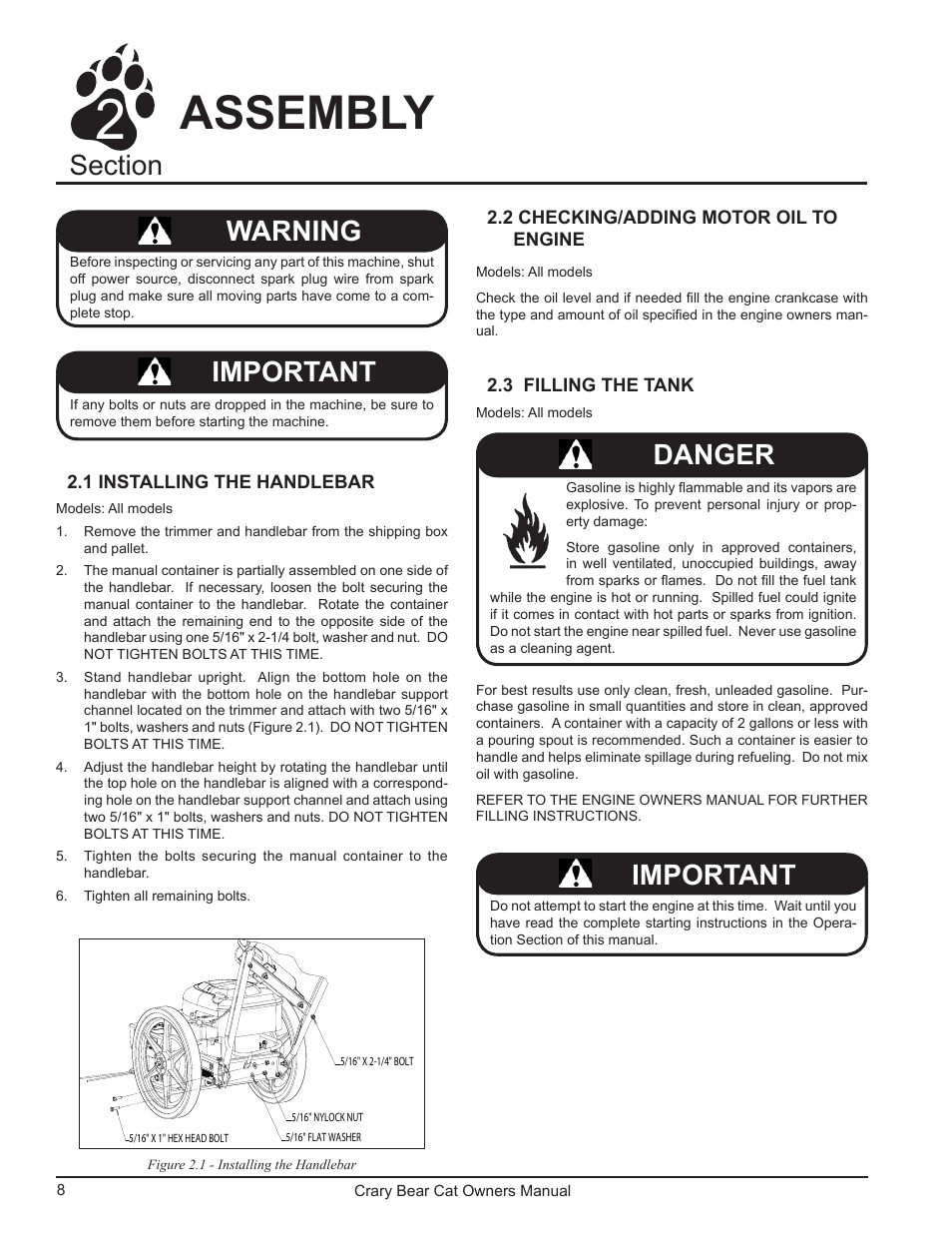 Assembly, Warning, Important | Danger important | Echo 75065 Owners Manual v.2 User Manual | Page 10 / 60