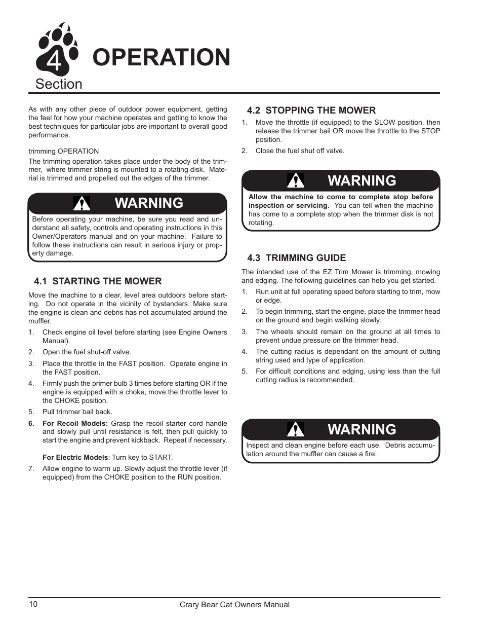Operation, Warning | Echo 75065 Owners Manual v.2 User Manual | Page 12 / 60