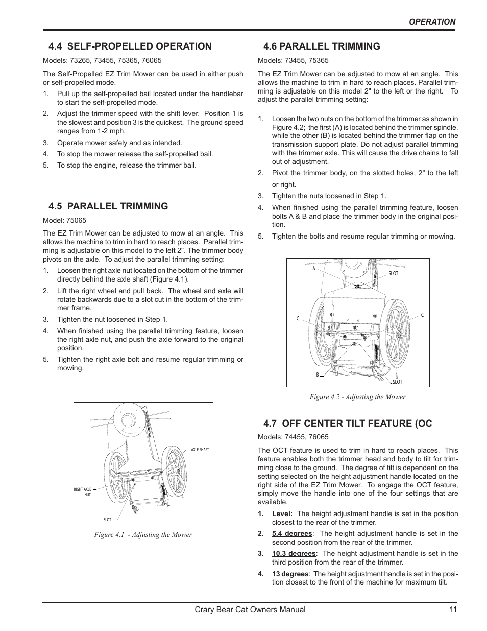 7 off center tilt feature (oc t), 5 parallel trimming, 4 self-propelled operation | 6 parallel trimming | Echo 75065 Owners Manual v.2 User Manual | Page 13 / 60