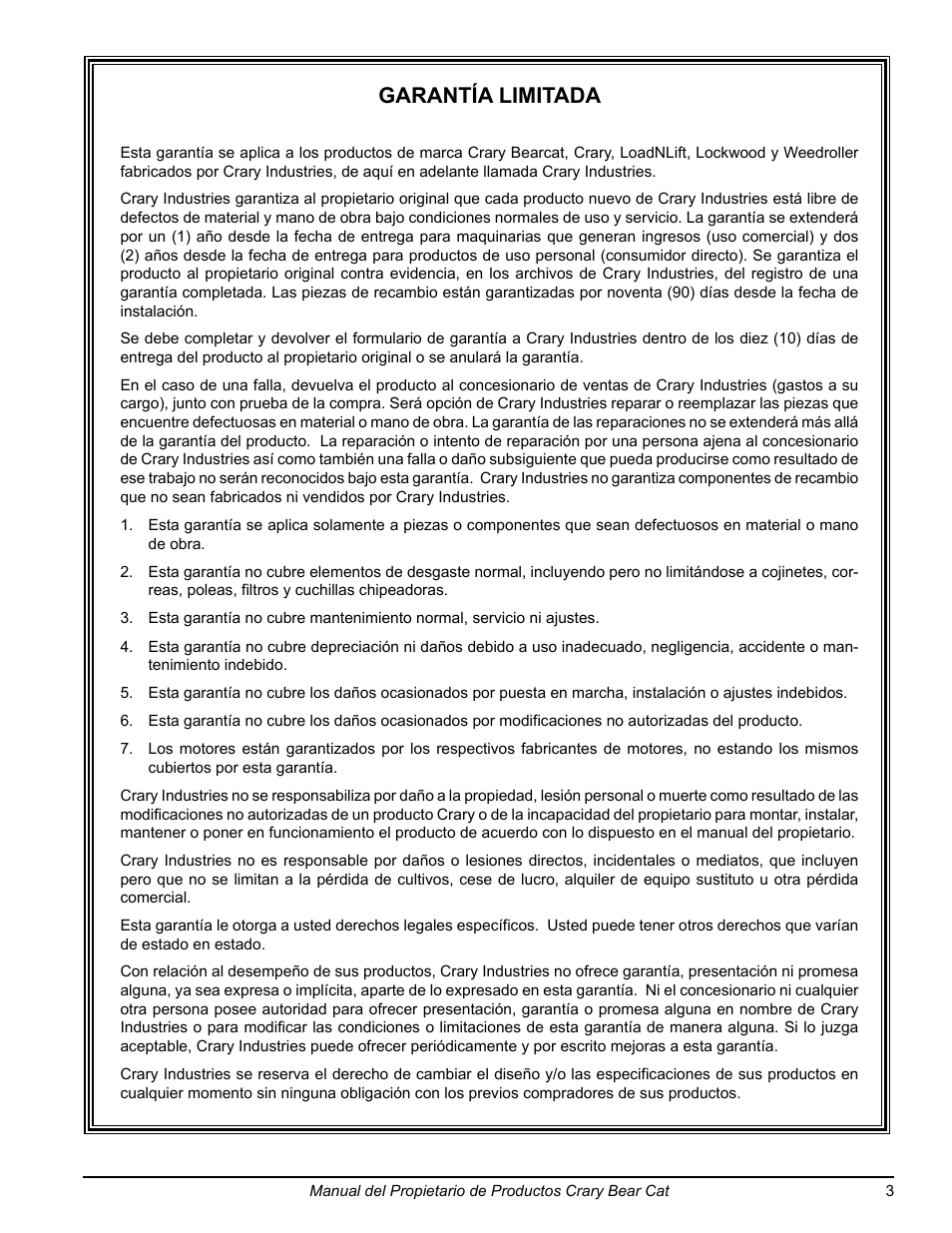 Garantía limitada | Echo 75065 Owners Manual v.2 User Manual | Page 21 / 60