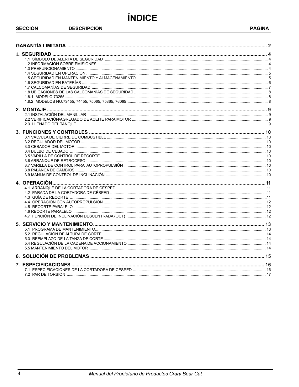 Índice | Echo 75065 Owners Manual v.2 User Manual | Page 22 / 60