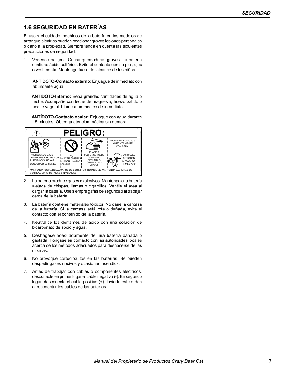 Danger / poison, Peligro, 6 seguridad en baterías | Echo 75065 Owners Manual v.2 User Manual | Page 25 / 60