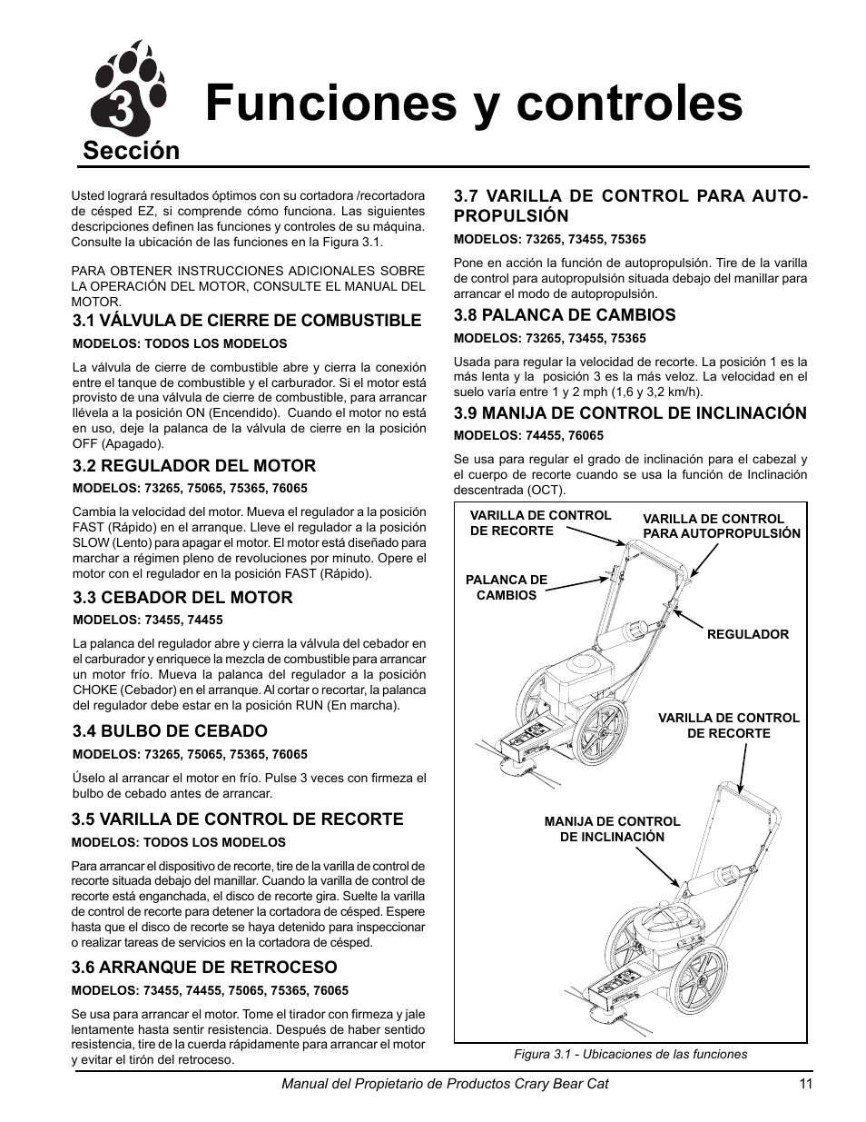 3funciones y controles, Sección | Echo 75065 Owners Manual v.2 User Manual | Page 29 / 60