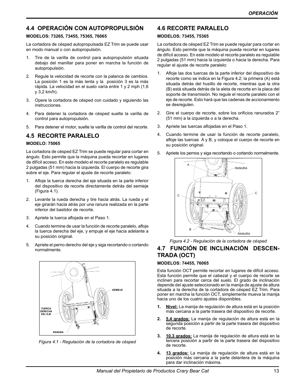 7 función de inclinación descen- trada (oct), 5 recorte paralelo, 4 operación con autopropulsión | 6 recorte paralelo | Echo 75065 Owners Manual v.2 User Manual | Page 31 / 60