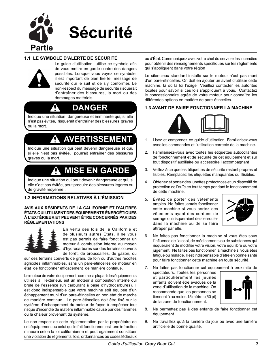 1sécurité, Partie, Danger | Avertissement, Mise en garde | Echo 75065 Owners Manual v.2 User Manual | Page 41 / 60