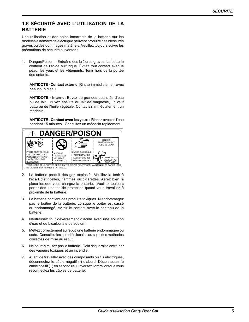 Danger / poison, Danger/poison, 6 sécurité avec l’utilisation de la batterie | Echo 75065 Owners Manual v.2 User Manual | Page 43 / 60
