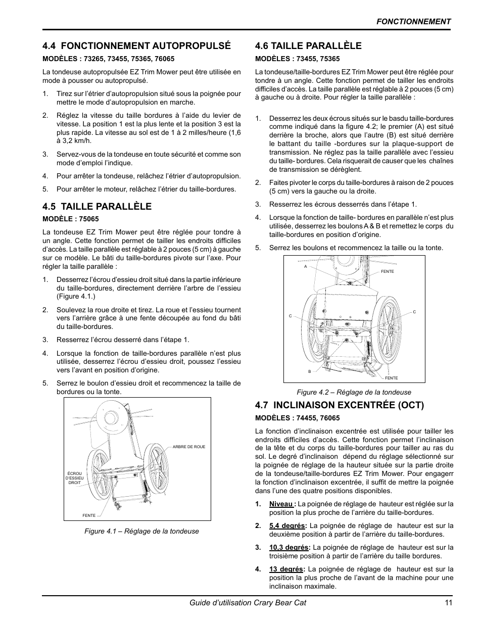 7 inclinaison excentrée (oct), 5 taille parallèle, 4 fonctionnement autopropulsé | 6 taille parallèle | Echo 75065 Owners Manual v.2 User Manual | Page 49 / 60