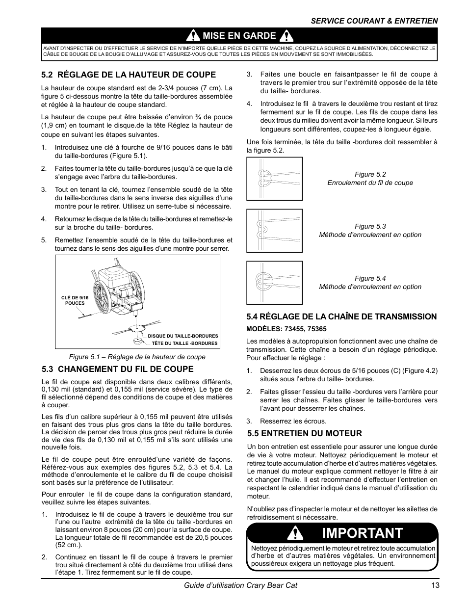 Important, Mise en garde | Echo 75065 Owners Manual v.2 User Manual | Page 51 / 60