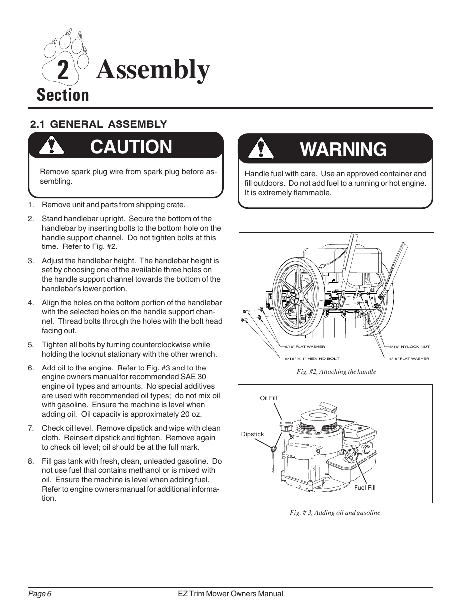 2 assembly, Caution, Warning | 1 general assembly | Echo 73455 Owners Manual v.3 User Manual | Page 10 / 24