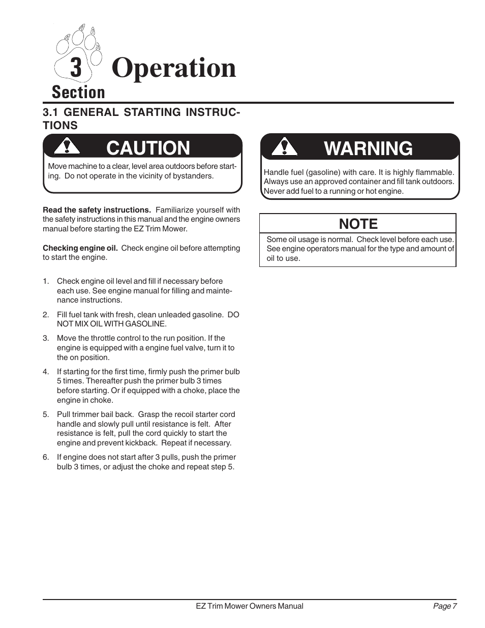 3 operation, Caution, Warning | Echo 73455 Owners Manual v.3 User Manual | Page 11 / 24