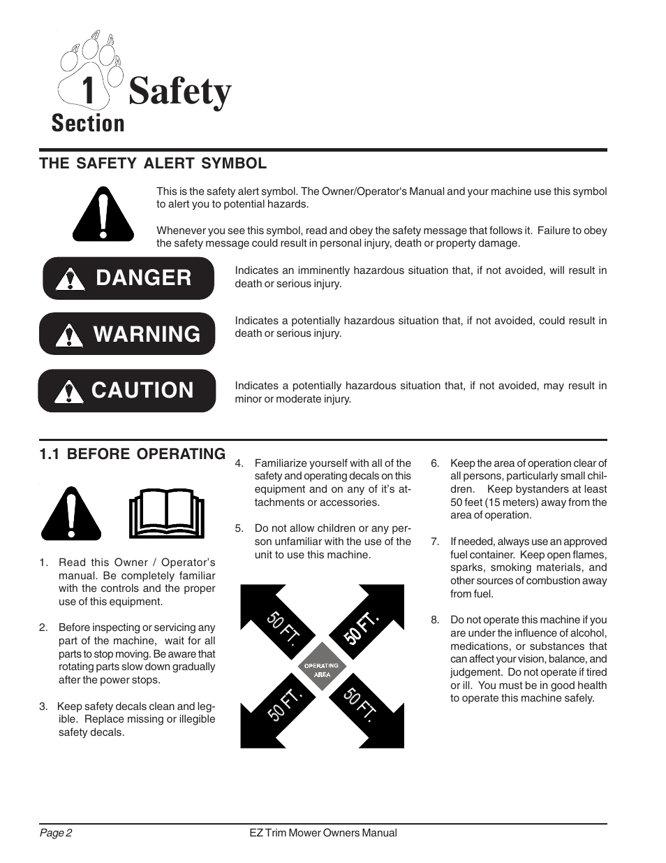 1 safety, Warning caution danger | Echo 73455 Owners Manual v.3 User Manual | Page 6 / 24