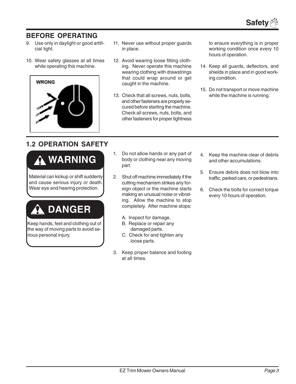 Danger warning, Safety, Before operating | 2 operation safety | Echo 73455 Owners Manual v.3 User Manual | Page 7 / 24