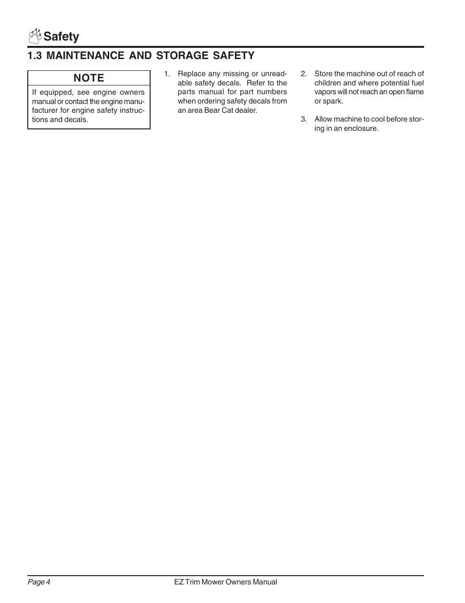 Safety, 3 maintenance and storage safety | Echo 73455 Owners Manual v.3 User Manual | Page 8 / 24