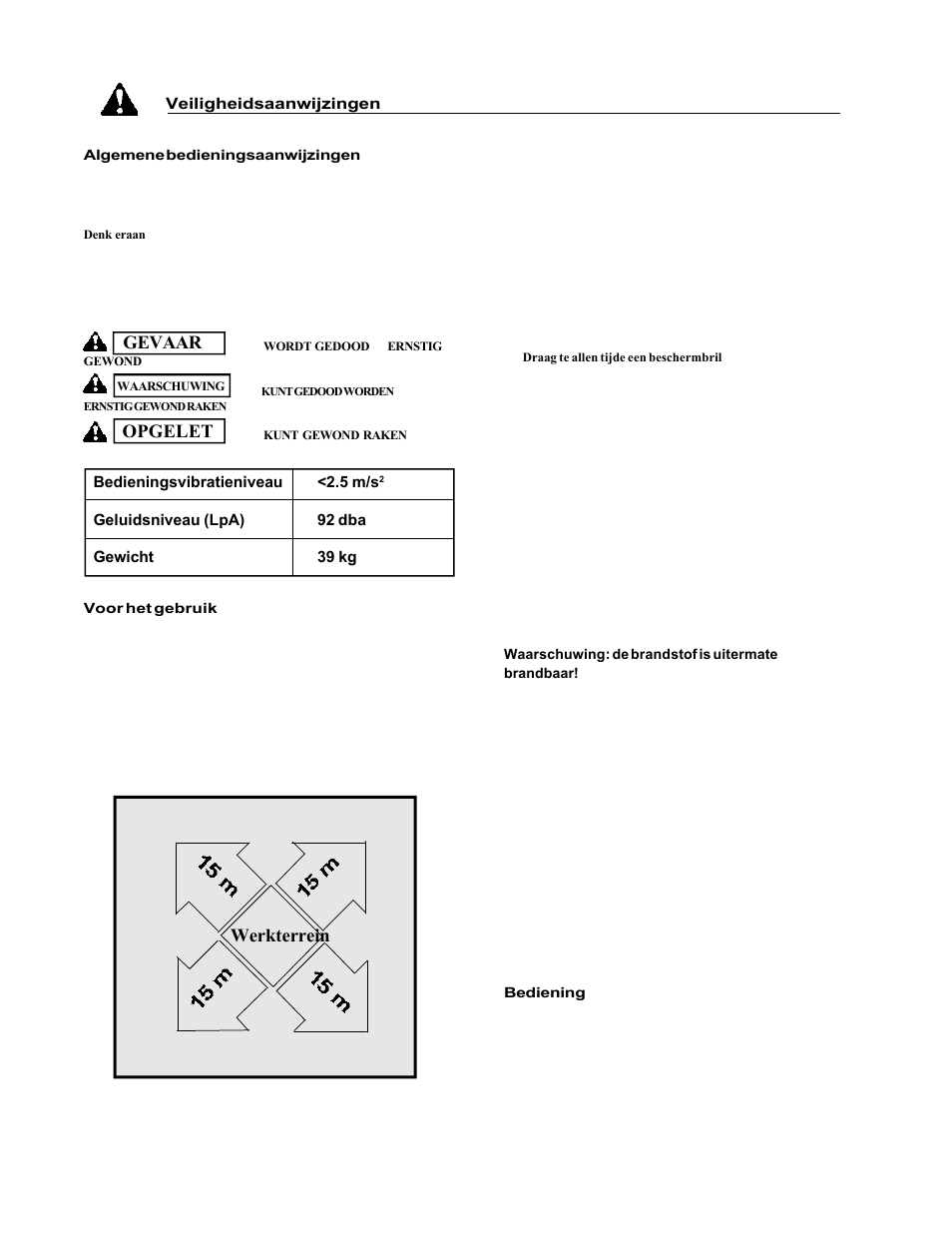 Opgelet gevaar, Werkterrein | Echo 74065S User Manual | Page 52 / 88