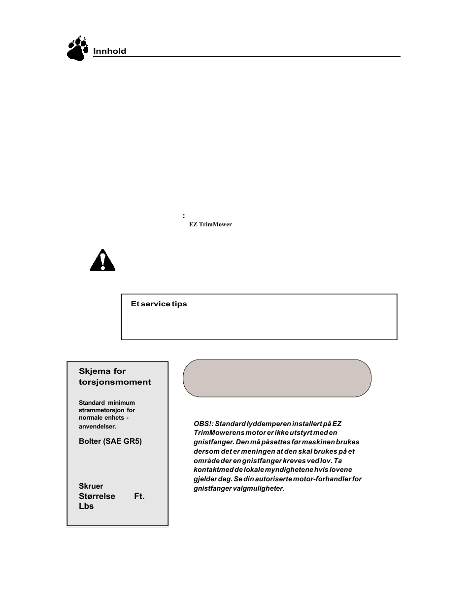 Størrelse ft. lbs | Echo 74065S User Manual | Page 63 / 88