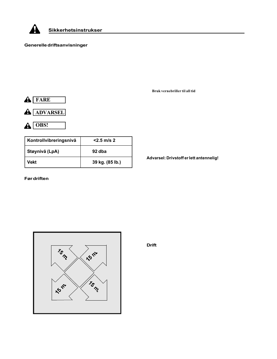 Advarsel obs! fare | Echo 74065S User Manual | Page 64 / 88