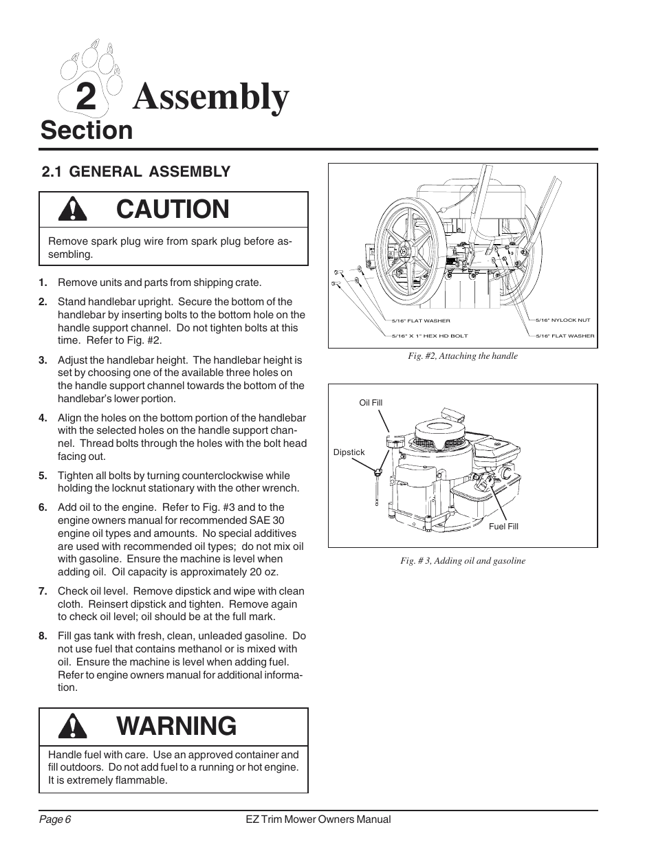 2 assembly, Caution, Warning | 1 general assembly | Echo 73040 Owners Manual v.2 User Manual | Page 10 / 22