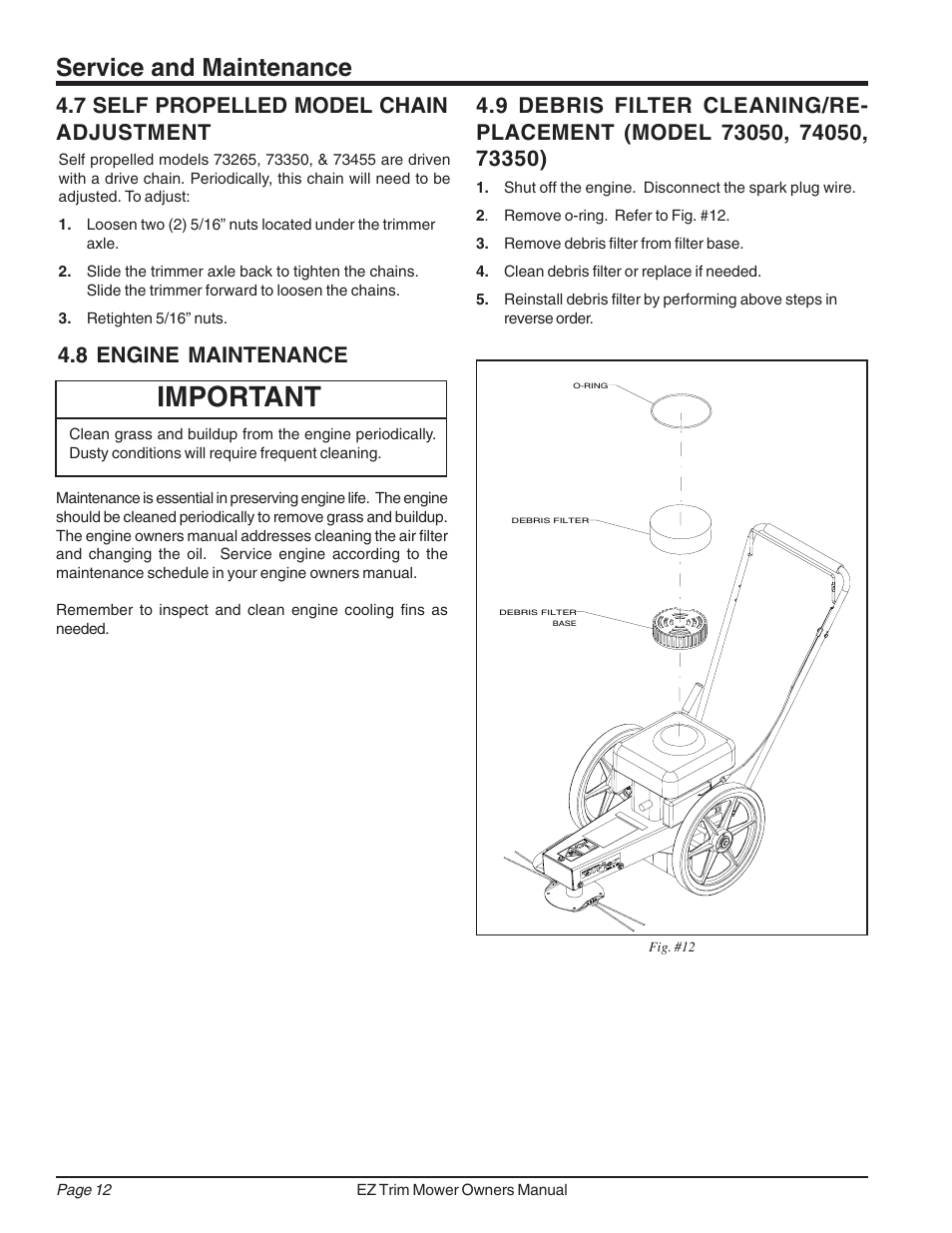 Important, Service and maintenance | Echo 73040 Owners Manual v.2 User Manual | Page 16 / 22