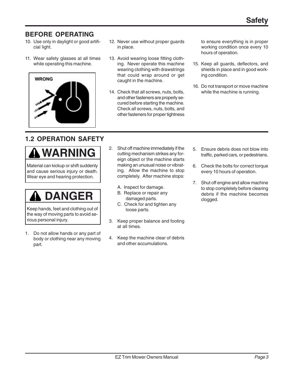 Danger, Warning, Safety | Before operating, 2 operation safety | Echo 73040 Owners Manual v.2 User Manual | Page 7 / 22