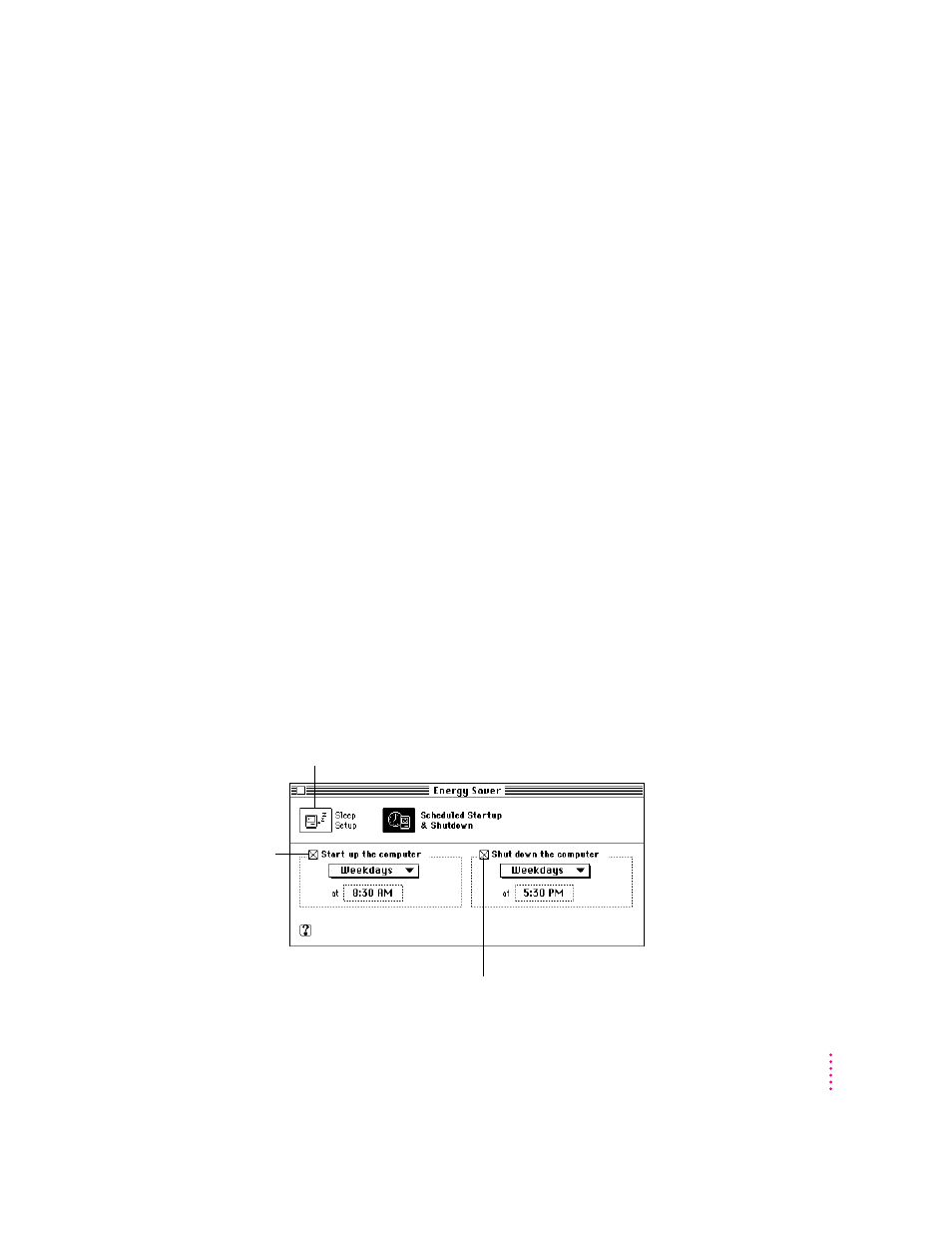 Waking your computer from sleep, Accessing a sleeping computer over a network, Scheduling automatic startup and shutdown | Apple Macintosh 6500 User Manual | Page 25 / 260