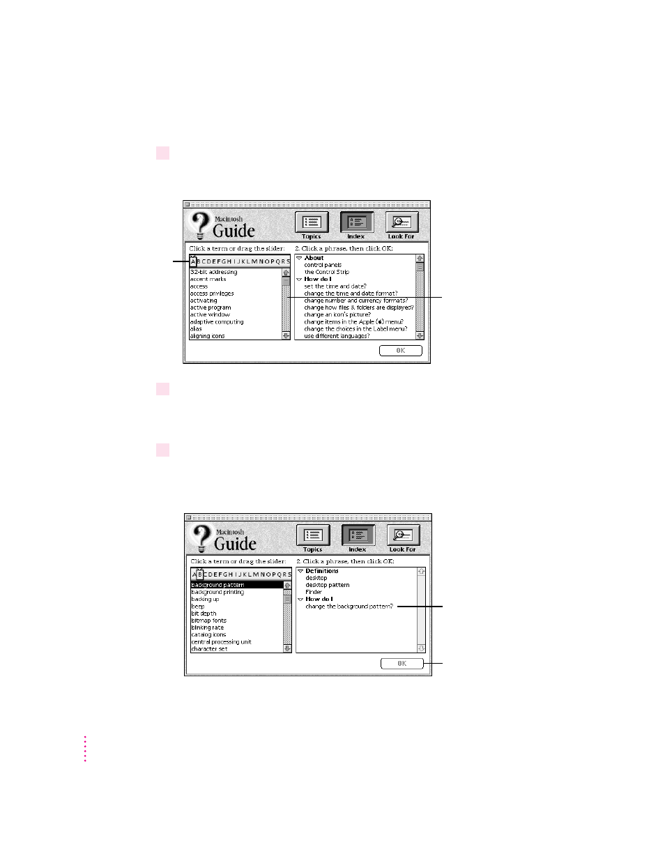 Getting answers with the index button | Apple Macintosh 6500 User Manual | Page 34 / 260