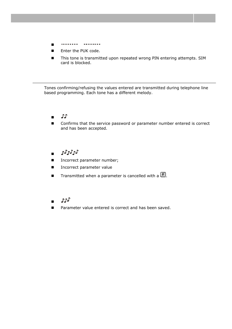 Telephone line tones – programming mode, Puk tone, Confirmation | Refusal, Saving, Description 2.1 | 2N Analogue GSM gateway 2N EasyGate - Manual, 1575 v1.1.0.2 User Manual | Page 16 / 69