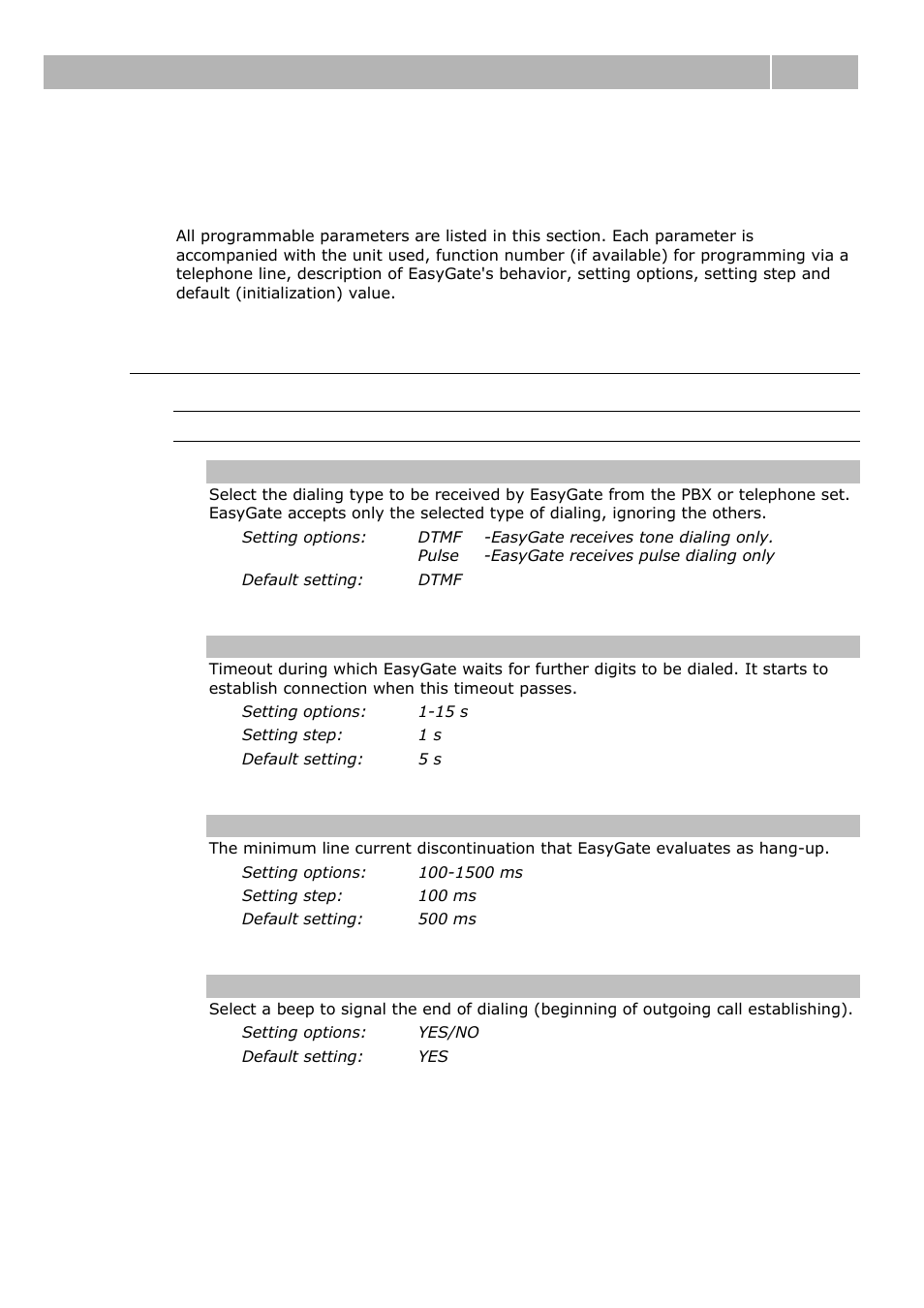 2 table of parameters, Telephone line parameters | 2N Analogue GSM gateway 2N EasyGate - Manual, 1575 v1.1.0.2 User Manual | Page 29 / 69