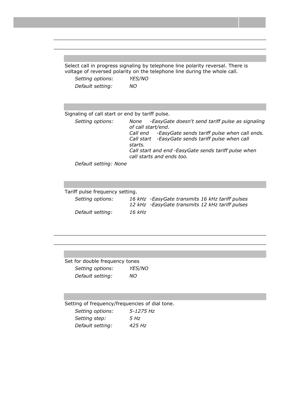 Table of parameters 3.2, 30 signaling, Tone settings | 2N Analogue GSM gateway 2N EasyGate - Manual, 1575 v1.1.0.2 User Manual | Page 30 / 69