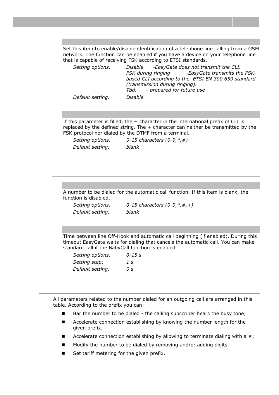 Fxs routing parameters, Table of parameters 3.2, Automatic call | 2N Analogue GSM gateway 2N EasyGate - Manual, 1575 v1.1.0.2 User Manual | Page 33 / 69