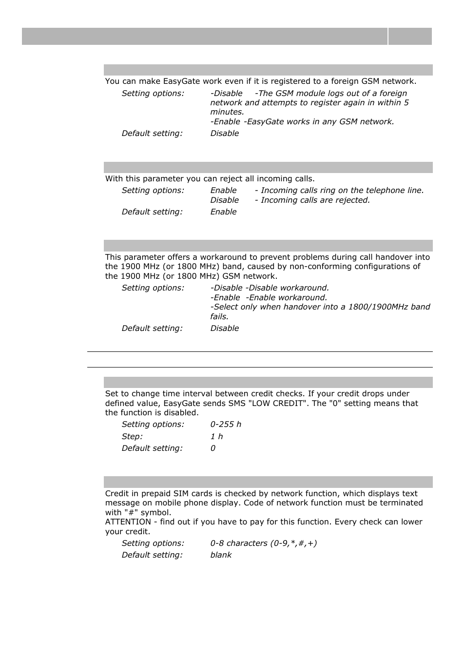 Table of parameters 3.2, Low credit checking with prepaid sim | 2N Analogue GSM gateway 2N EasyGate - Manual, 1575 v1.1.0.2 User Manual | Page 38 / 69