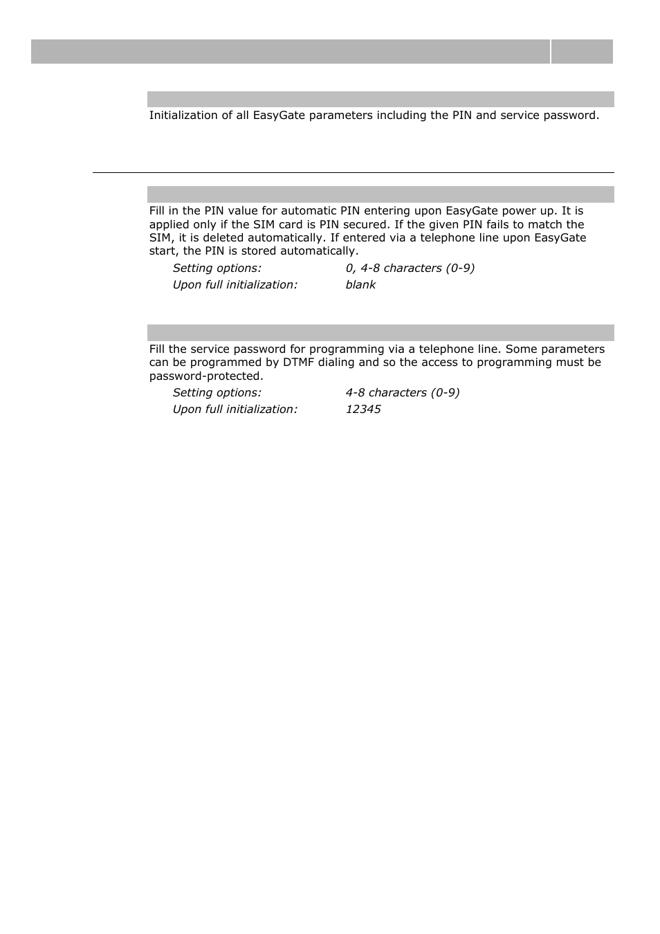 Security parameters, Table of parameters 3.2 | 2N Analogue GSM gateway 2N EasyGate - Manual, 1575 v1.1.0.2 User Manual | Page 41 / 69