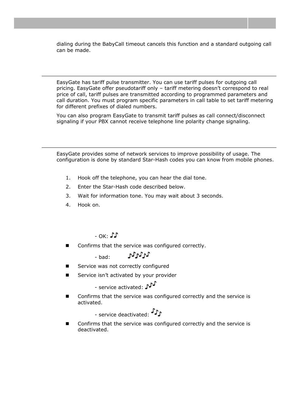Tariff pulses 16 or 12 khz, Configuration of network services, Information tones | Voice function 4.1 | 2N Analogue GSM gateway 2N EasyGate - Manual, 1575 v1.1.0.2 User Manual | Page 45 / 69