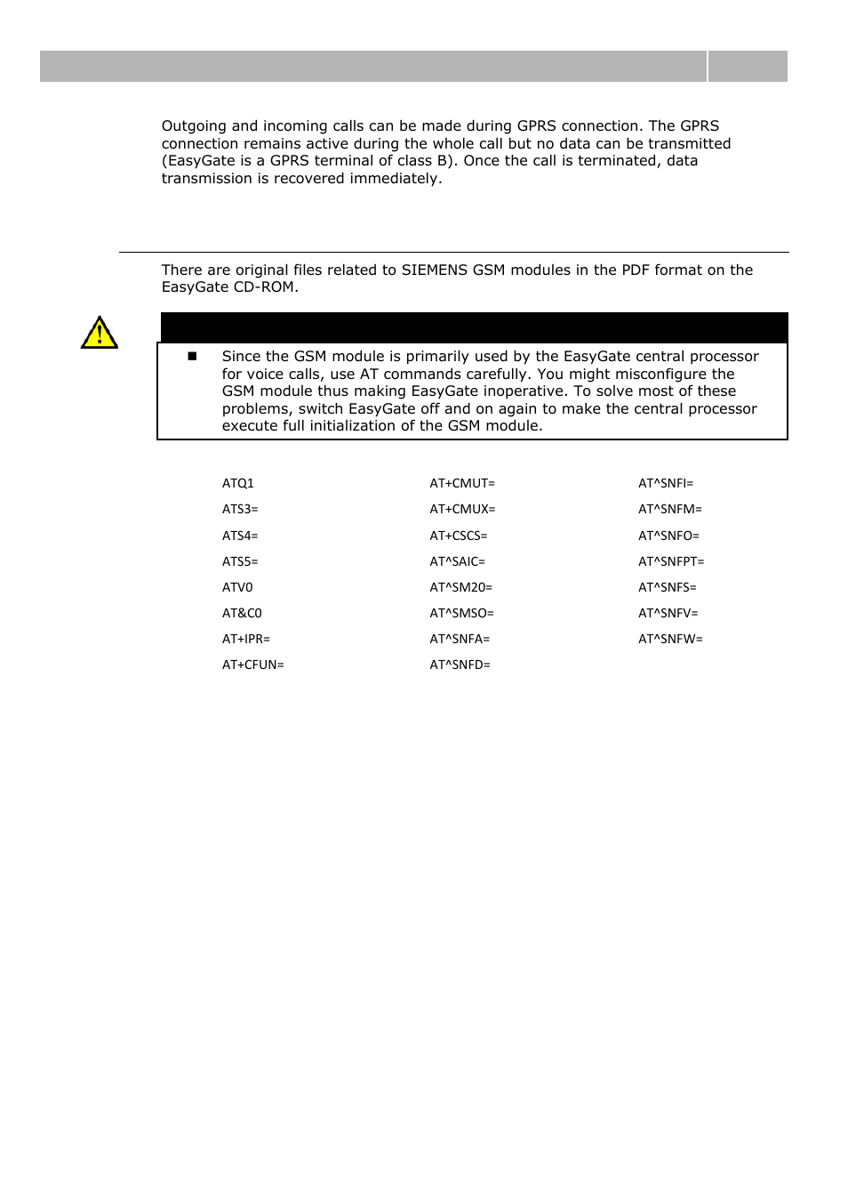 List of supported at commands, Com – serial interface 4.4 | 2N Analogue GSM gateway 2N EasyGate - Manual, 1575 v1.1.0.2 User Manual | Page 54 / 69