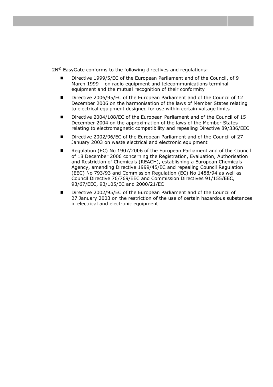 1 regulations and directives, Regulations and directives 6.1 | 2N Analogue GSM gateway 2N EasyGate - Manual, 1575 v1.1.0.2 User Manual | Page 62 / 69